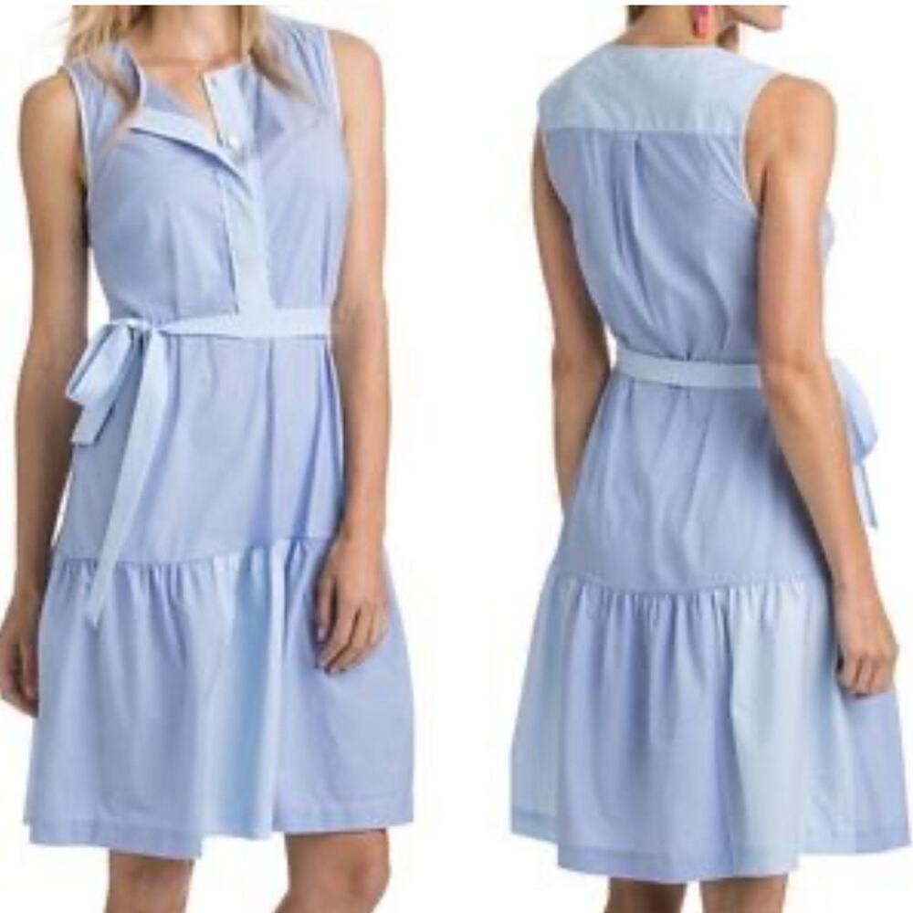 NEW VINEYARD VINES Blue Striped Tank Dress With Waist Tie Sleeveless Cotton Sz 6